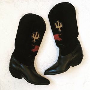 Vintage Zodiac Leather Boots with Cactus and Bull